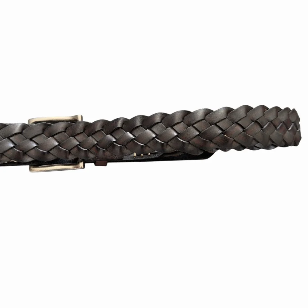 Men's Genuine‎ Leather Braided Belt Dark Brown Size 42 Vintage Style Buckle